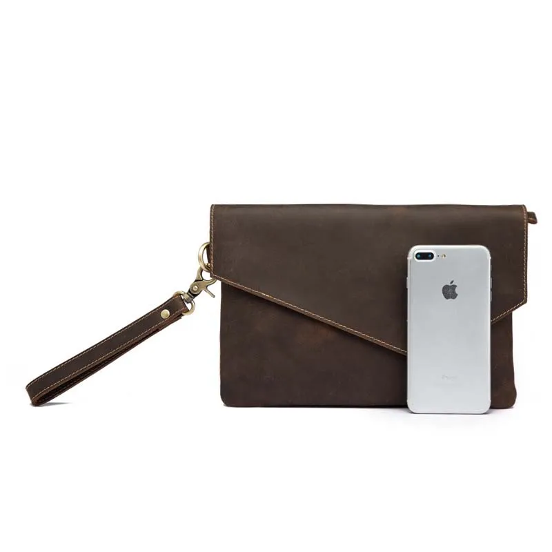 

AETOO New Retro Crazy Horse Leather Men's Head Layer Cowhide Men's Clutch Leather Document Bag Wrist Bag iPad Bag