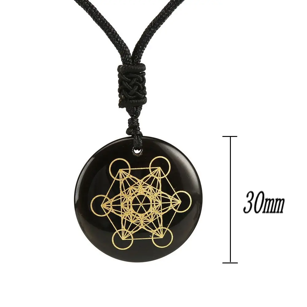 

Natural Stone Reiki Symbol Charm Pendant Engraved Flower Of Llife Multidimensional Metatrone Cube Necklace Heal Crystal Jewelry