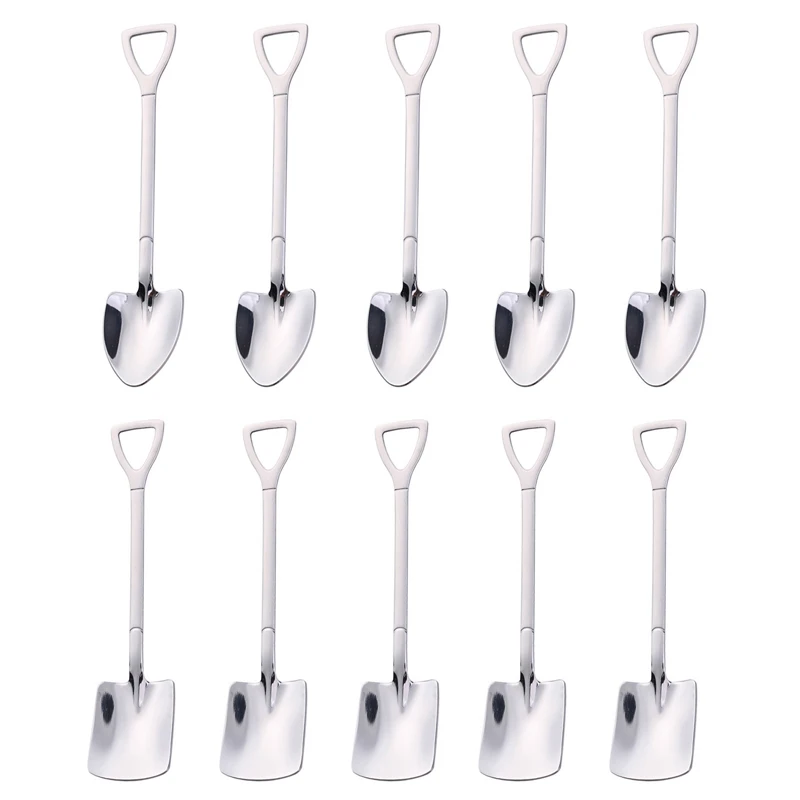 

10PCS Stainless steel Shovel coffee spoon Set Scoop shovel Creative tea-spoon Ice Cream dessert spoon Birthday Gift Tableware