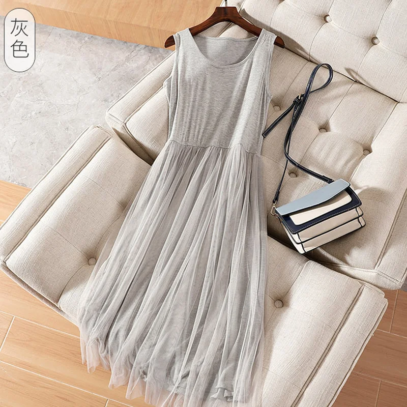 2021 летние Модальные платье с сеткой в стиле пэтчворк женские газовое кружевное