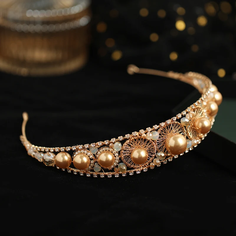 Church Dress Fashion Hair Accessories Rhinestone queen birthday hair accessories Bride Wedding Pearl Hair belt gold headdress