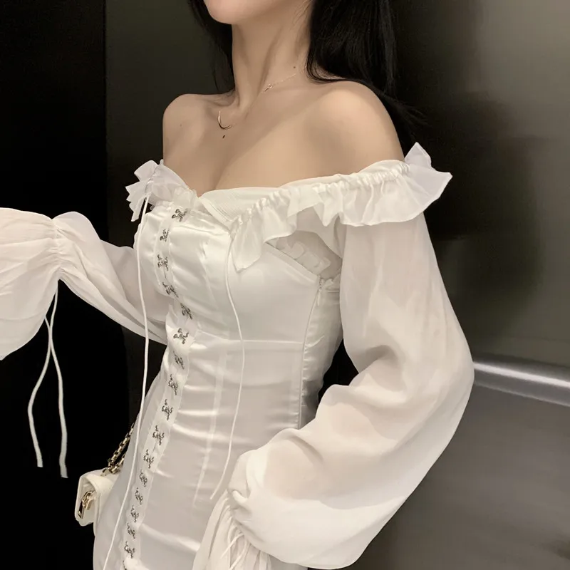 Женское облегающее платье с длинным рукавом Jurk Белое Облегающее Сетчатое в стиле