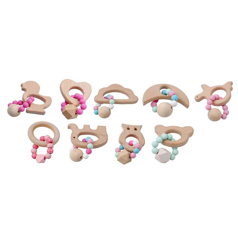 

New Baby Bracelet Animal Shaped Jewelry Teething For Baby Organic Wooden Silicone Beads Baby Rattle Stroller Accessories Toys