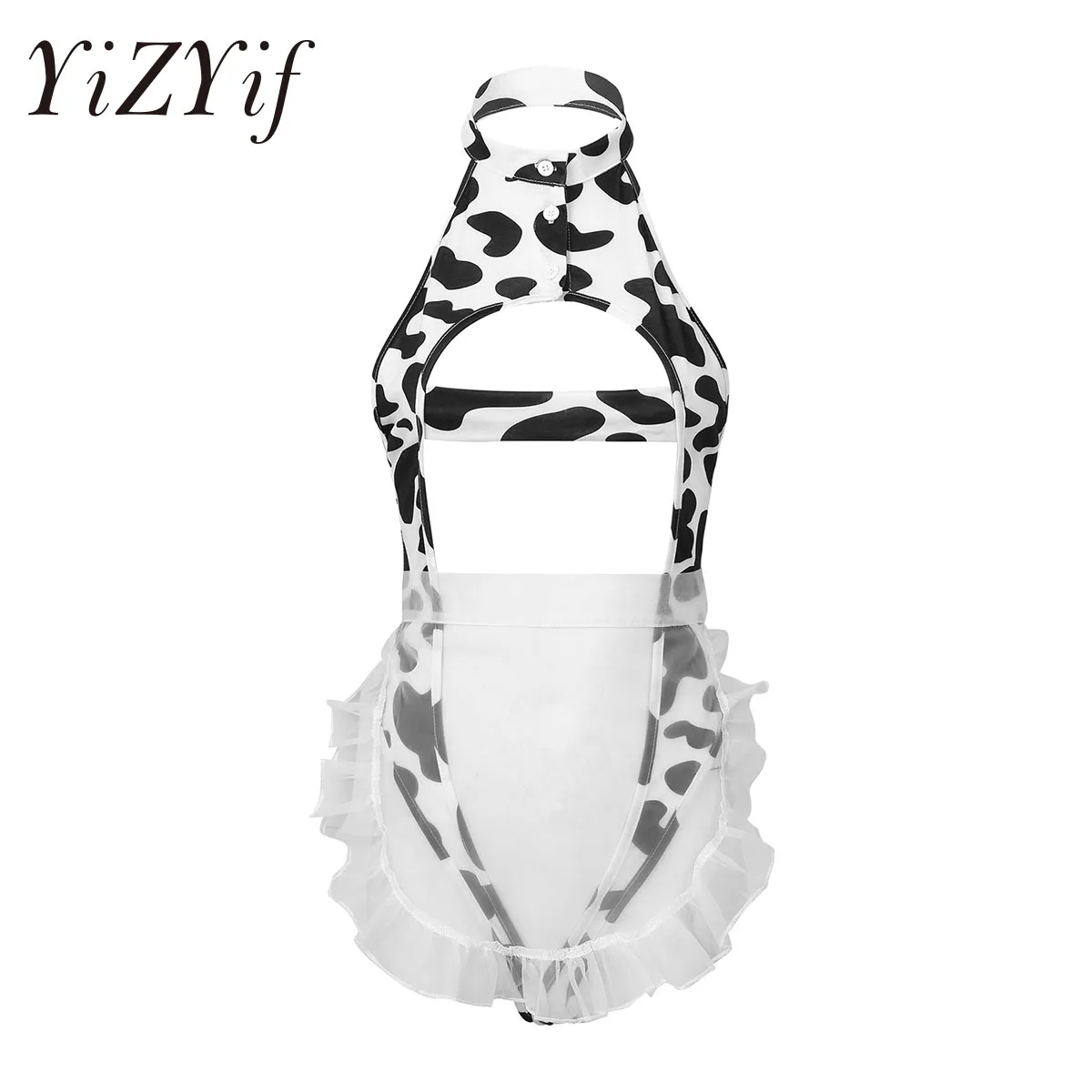 Женские сексуальные костюмы для косплея с коровьим принтом нарядное нижнее