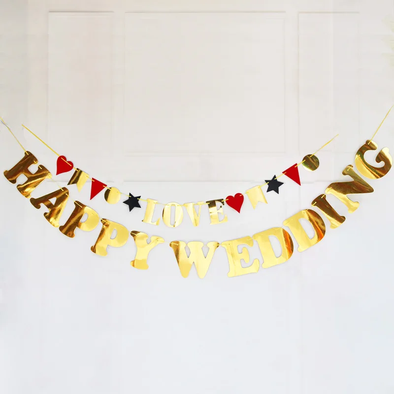 

Happy wedding LOVE Banner Personalize Party Flag DIY Bunting Banner Flags Wedding Decoration Banner