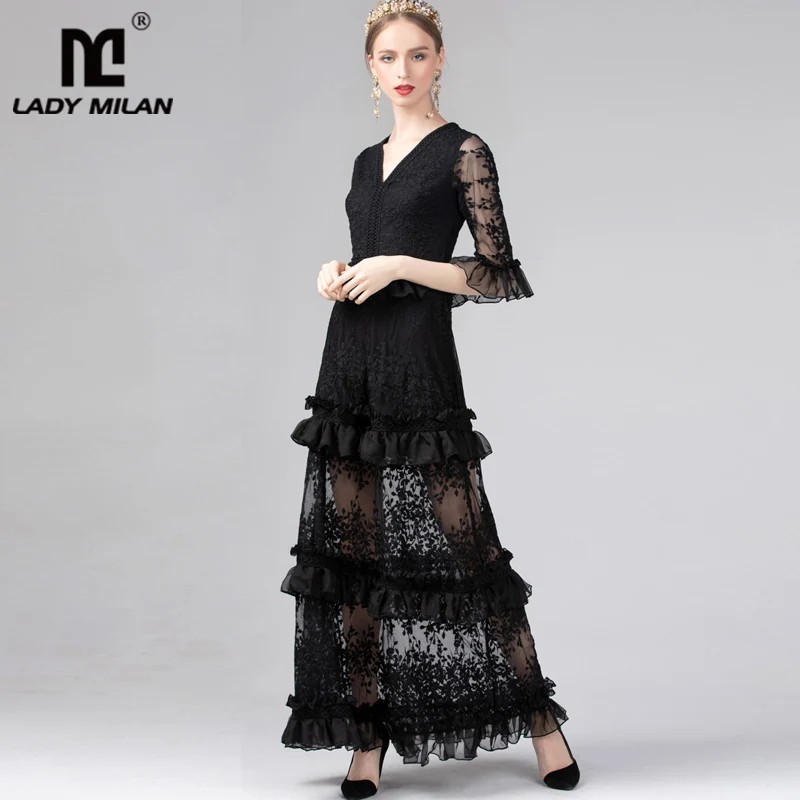 Леди Милан 2020 Для женщин сексуальный v образный вырез 3/4 рукава с кружевом и