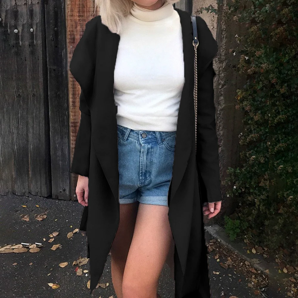 Осень зима с капюшоном воротник большой лацкане средней длины поясом Тренч