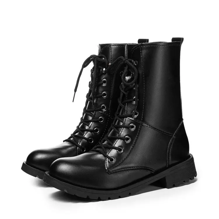 

New Buckle Winter Motorcycle Boots Women British Style Ankle Boots Gothic Punk Low Heel ankle Boot Women Shoe Plus Size 563