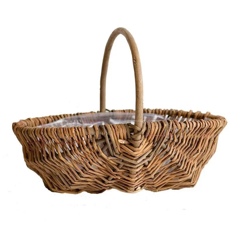 

Wickerwork Flower Basket Opened Bamboo Basket Rattan Woven Basket Portable Decorative Garden Desktop Ornaments