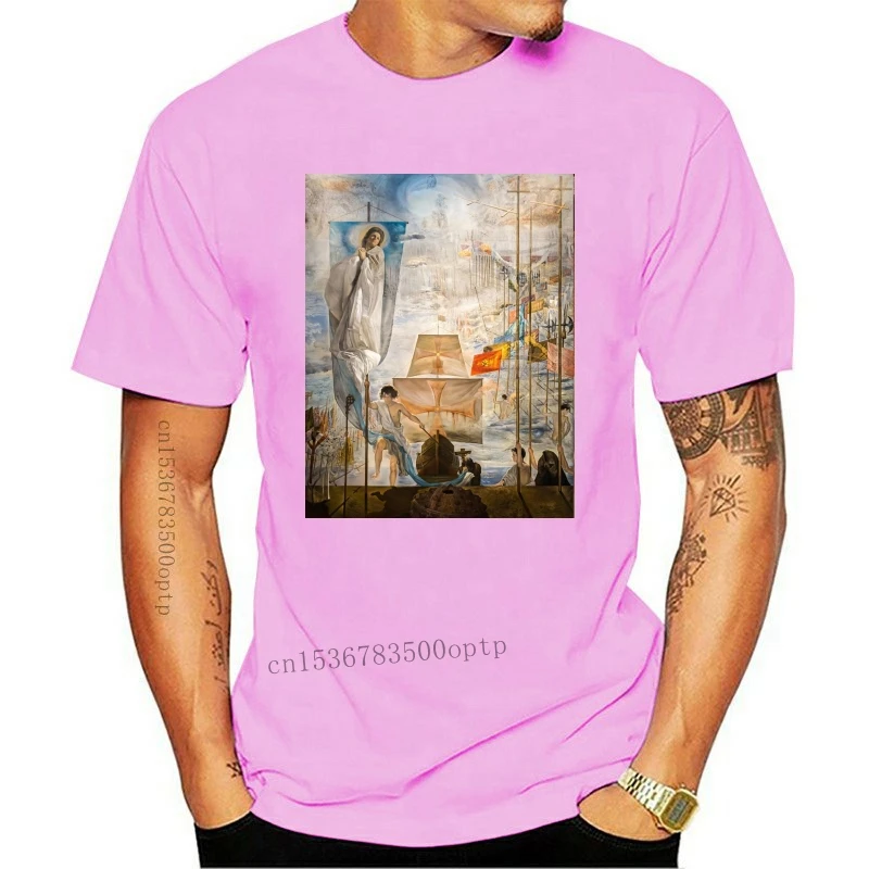 

New 2021 Summer Hot Sale Tee Shirt The Discovery of America by Columbus Dali Painting T-shirt Cotton T-shirt