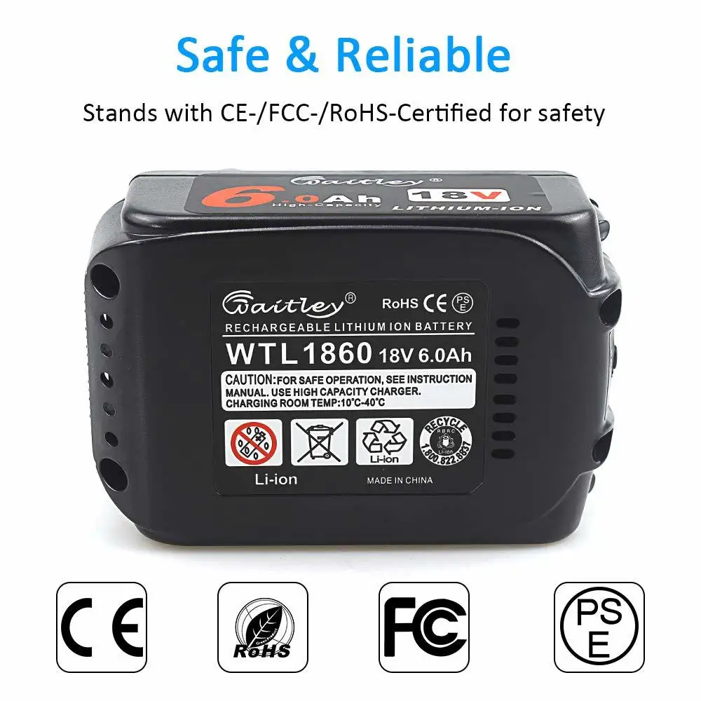 Waitley литий-ионная аккумуляторная батарея для электроинструментов Makita 18V 6000mAh 6.0Ah со светодиодный сменным аккумулятором LXT BL1860B BL1860 BL1850 6A