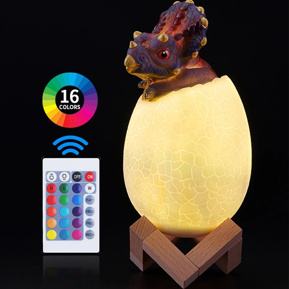 3D Dinosaur Rechargeable Night Light Remote Control Touch Color Changing LED Lamp Children Kids Room Romantic Sleep Nightlights