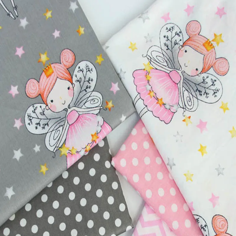 Милая Белая серая ткань в горошек с рисунком ангела звезды и волны 100% хлопок