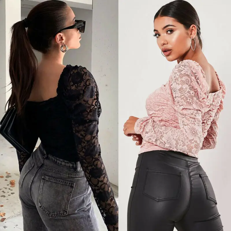 Женские повседневные рубашки кружевная блузка с пышными рукавами Клубная для