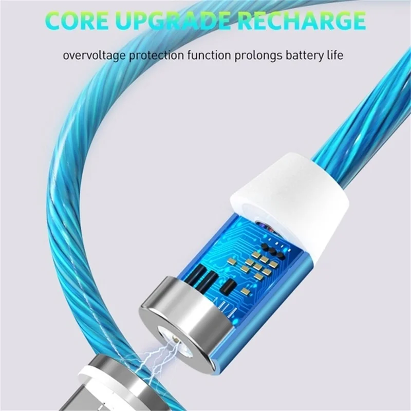 Магнитный USB кабель световой поток светодиодный кабель для iPhone XR X 7 8 Micro type C зарядное устройство Быстрая зарядка магнит Зарядка Тип C