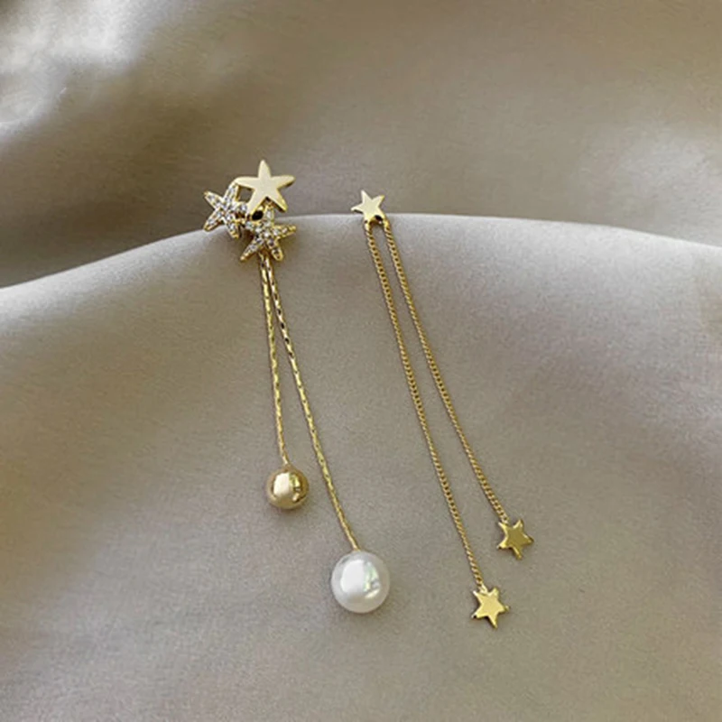 Женские длинные серьги с искусственным жемчугом асимметричные