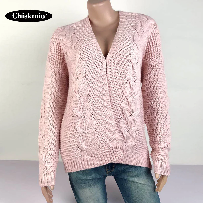 Женский плотный вязаный свитер Chiskmio Свободный кардиган с длинными рукавами