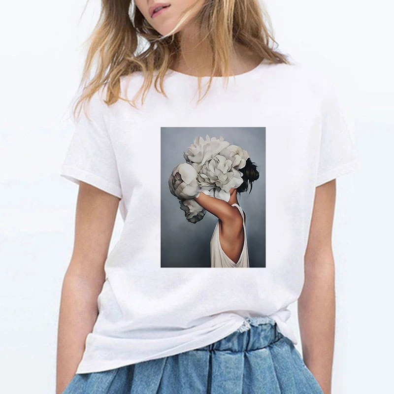 Футболки Топ для женщин с цветочным принтом в стиле 90-х повседневная Летняя
