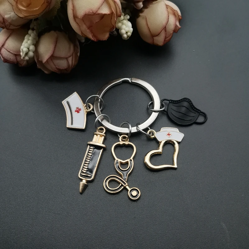

New Design Keychain Doctor Medical Tool Stethoscope Syringe Mask Key Ring Nurse Medical Student Gift Keychain Souvenir