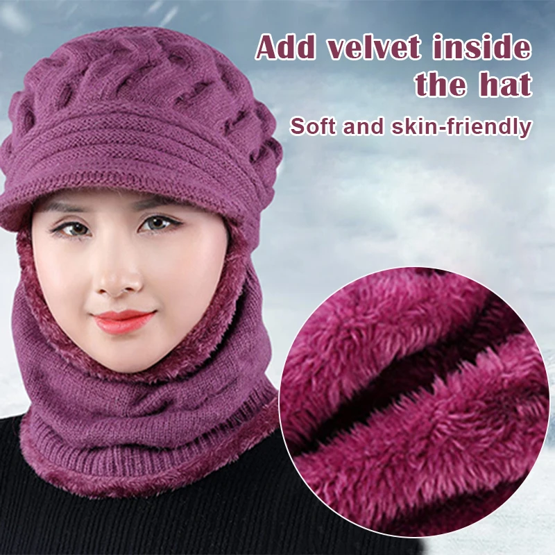 

Women Bib Beanie Hat Scarf Face Cover Knitted Winter Warm Snow Ski Cap M2