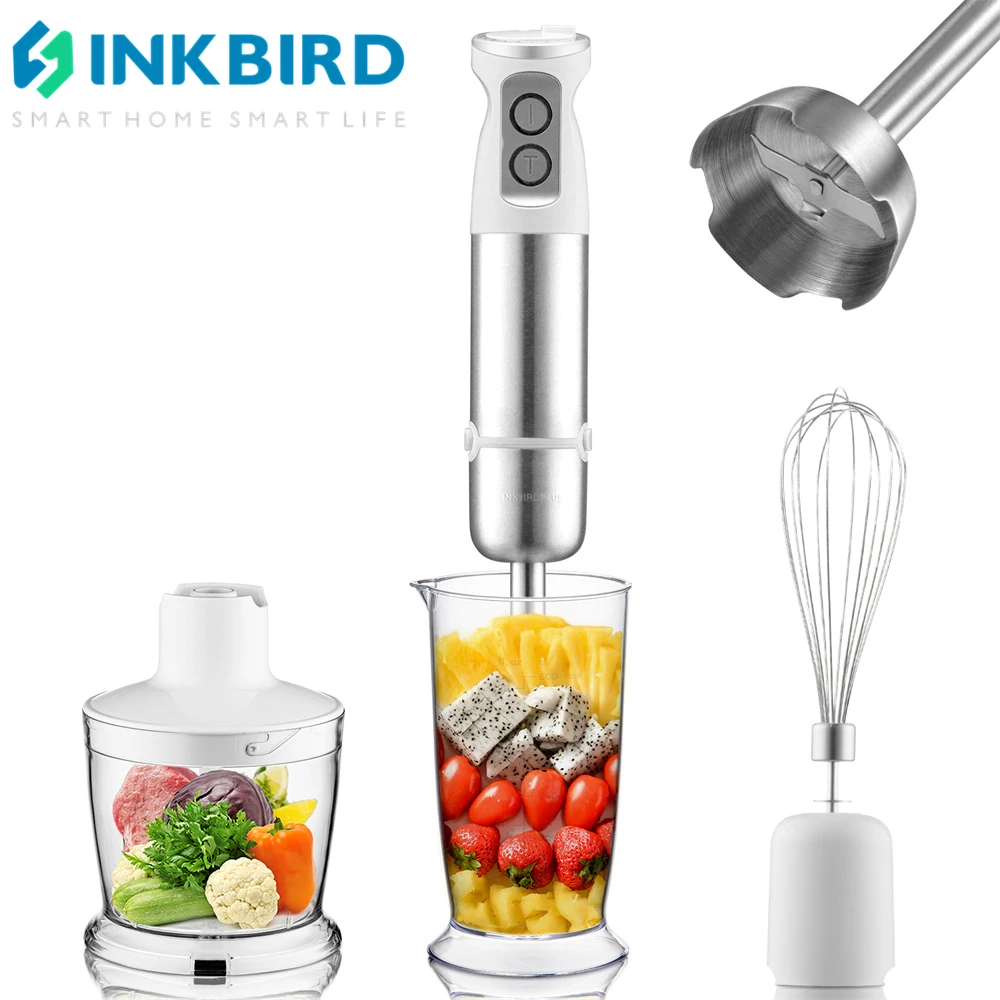 INKBIRD Immersion Hand Blender 6-Speed 4-in-1 Stick Blender with 600ml Beaker 500ml Grinder and Stainless Whisk for Smoothies