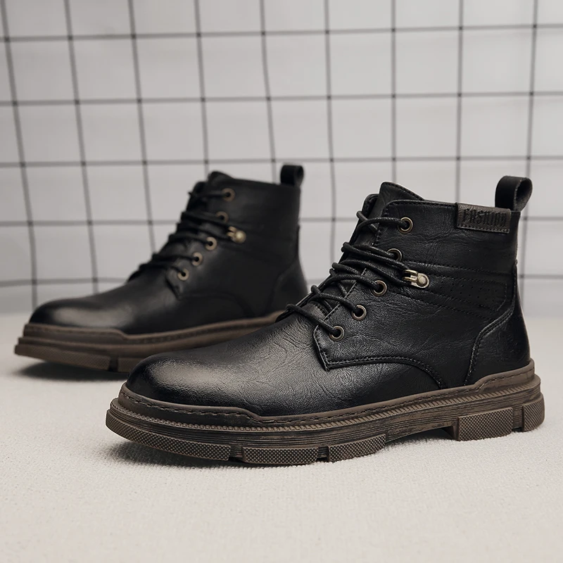 

Men's Martin Shoes Fashion Leather Comfortable High-Top Shoes British Trend Casual Platform Shoes Quality Men Tooling Shoes