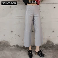 2019 Autumn Winter Ladies Real Leather Pants Baggy Wide Leg Genuine Leather Trousers Women Loose Harajuku Casual Plus Size Pant