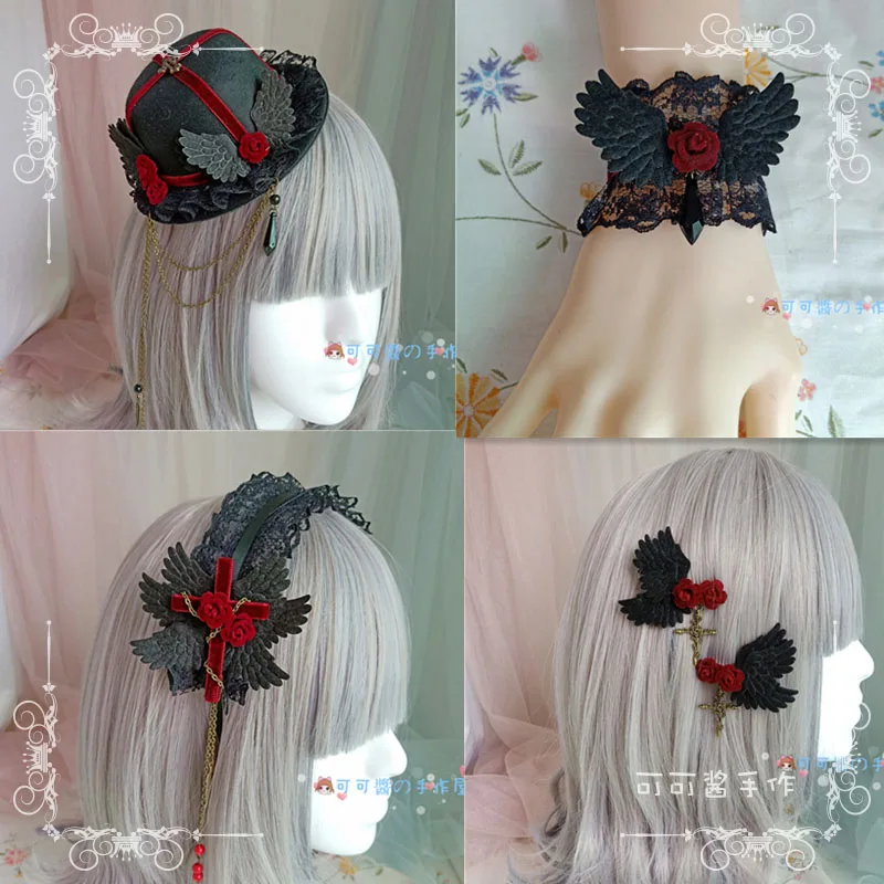 Готические аксессуары для волос Lolita Dark винно розовые резинки заколки