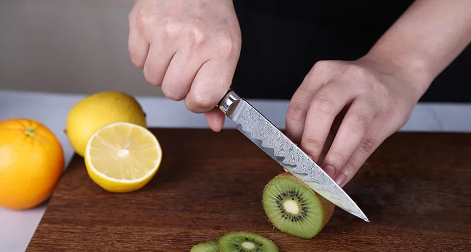 FINDKING AUS-10 damascus steel arrow pattern Sapele wood handle damascus knife 5 inch utility knife 67 layers fruit knives