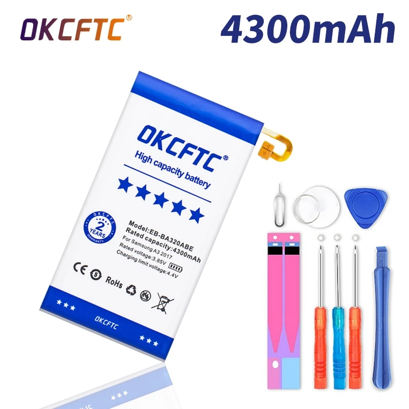 

OKCFTC Original EB-BA320ABE 4300mAh Battery For Samsung Galaxy A3 (2017) A320 SM-A320F A320Y A320FL A320F/DS A320Y/DS + tools
