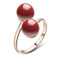 hot selling fashion simple ladies rose gold red bead ring temperament banquet ladies creative round opening ring whole sale