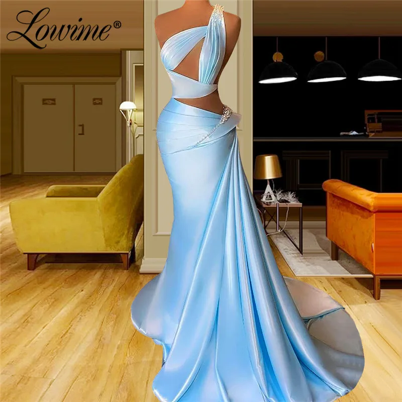 

Женское вечернее платье-Русалка Lowime, длинное атласное платье небесно-голубого цвета, с вышивкой бисером, в арабском стиле, 2021