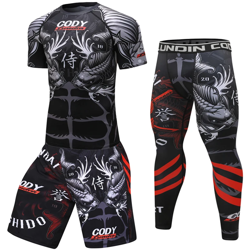 MMA Rashguard Муай Тай боксерские комплекты с сублимированным ярким принтом Карповые
