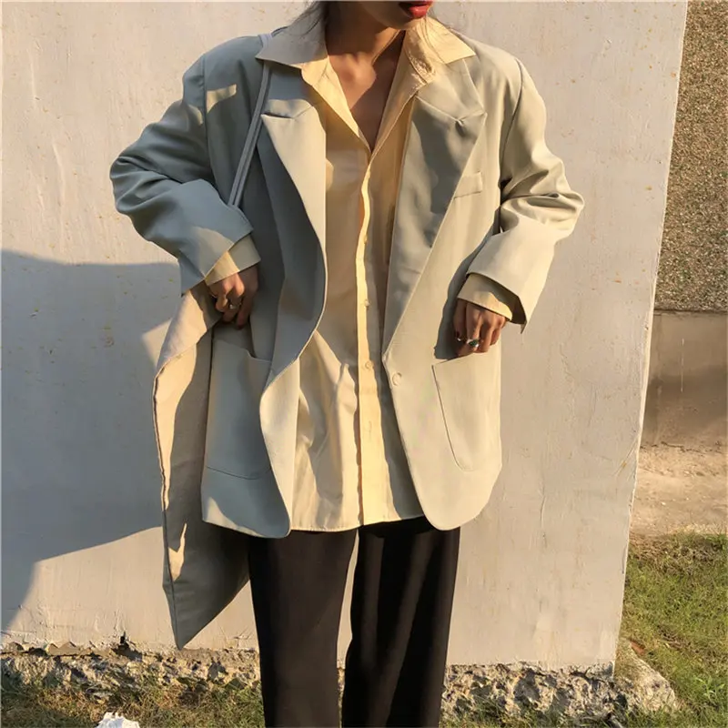

HziriP Women Loose Streetwear Solid Minimalist 2020 Casual All Match Blazers Retro Chic Office Lady Fashion Vintage Blazers