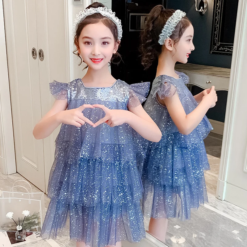 

Girl Dress Sequined Cake Princess Dress Up Children Birthday Party Clothing Wedding Ball Gown Baby Girl Dress for Teenage Girls
