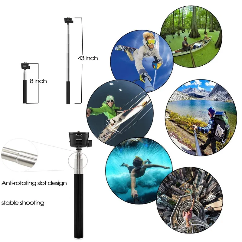 gopro Телескопический Алюминий Телескопический ручной монопод для селфи с креплением Адаптер для GoPro Hero 1/2/3 Камера