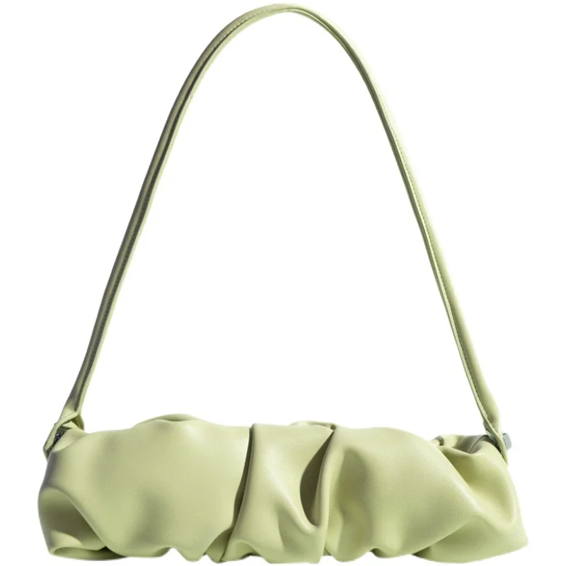 

[BXX] Simple PU Leather Pleated Bags For Women 2021 Summer Branded Shoulder Bag Handbags Trending Luxury Travel Hand Bag HS901