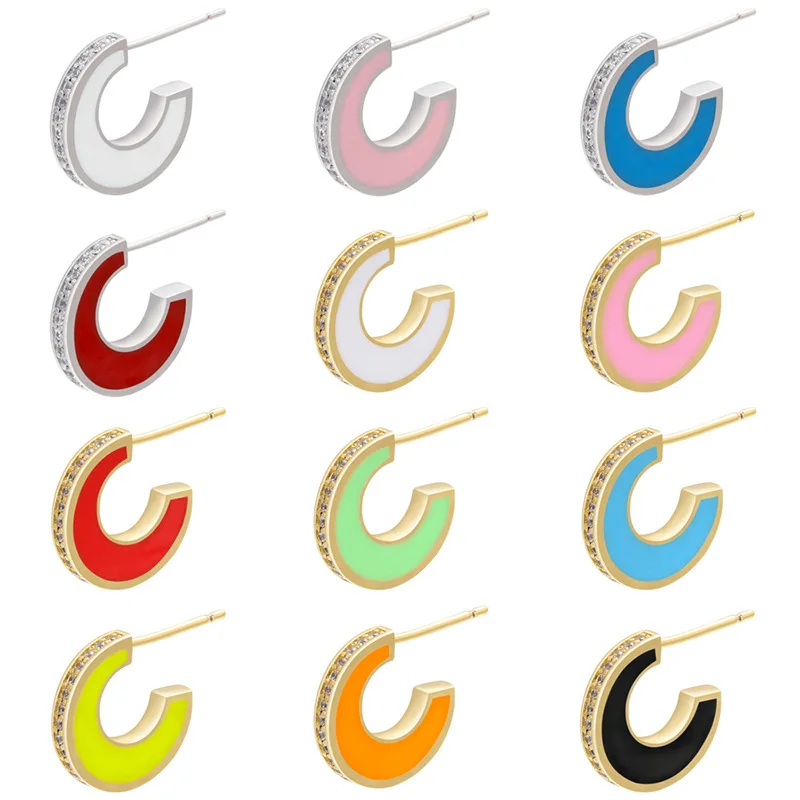 

Punki 2021 Summer New Neon Colorful Enamel Hoop Yellow White Orange Pink Mini Small Huggie Hoop Fluorescent C Shape Jewelry
