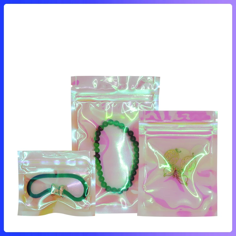 100 шт. радужные пакеты Ziplock косметические пластиковые лазерные сумки