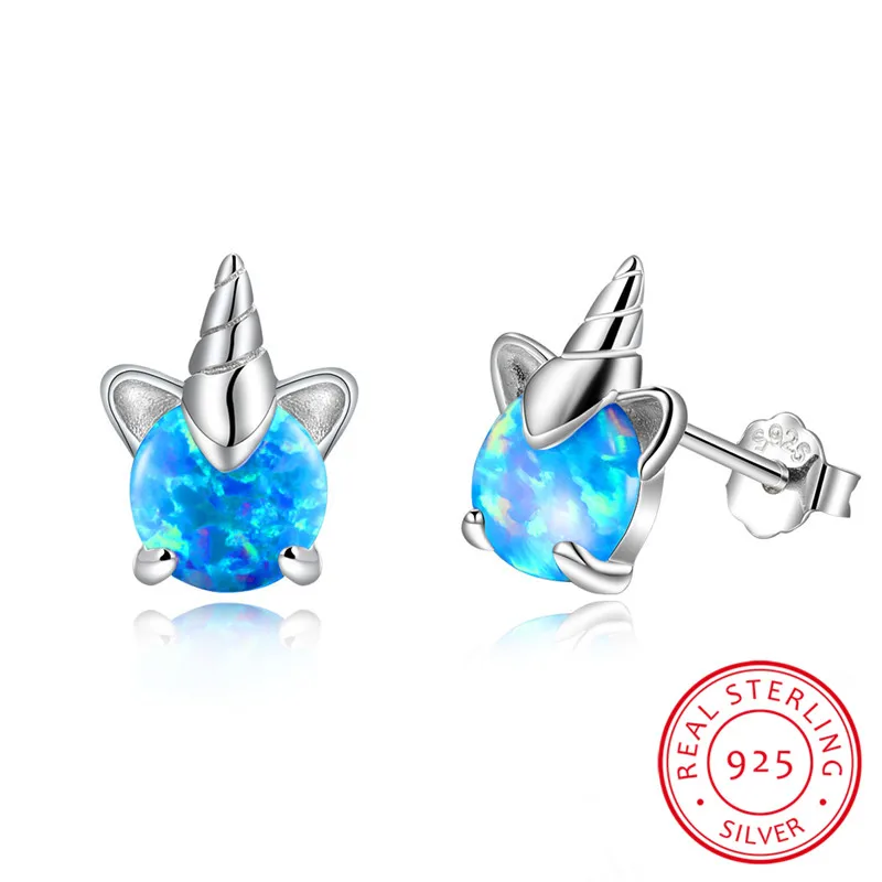 Женские серьги-гвоздики из серебра 925 пробы с голубым и белым огненным опалом |