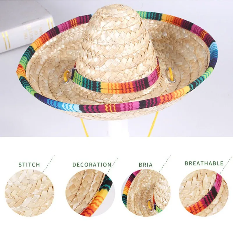 Соломенная шляпа для питомцев регулируемая плявечерние от солнца кошек и собак 1