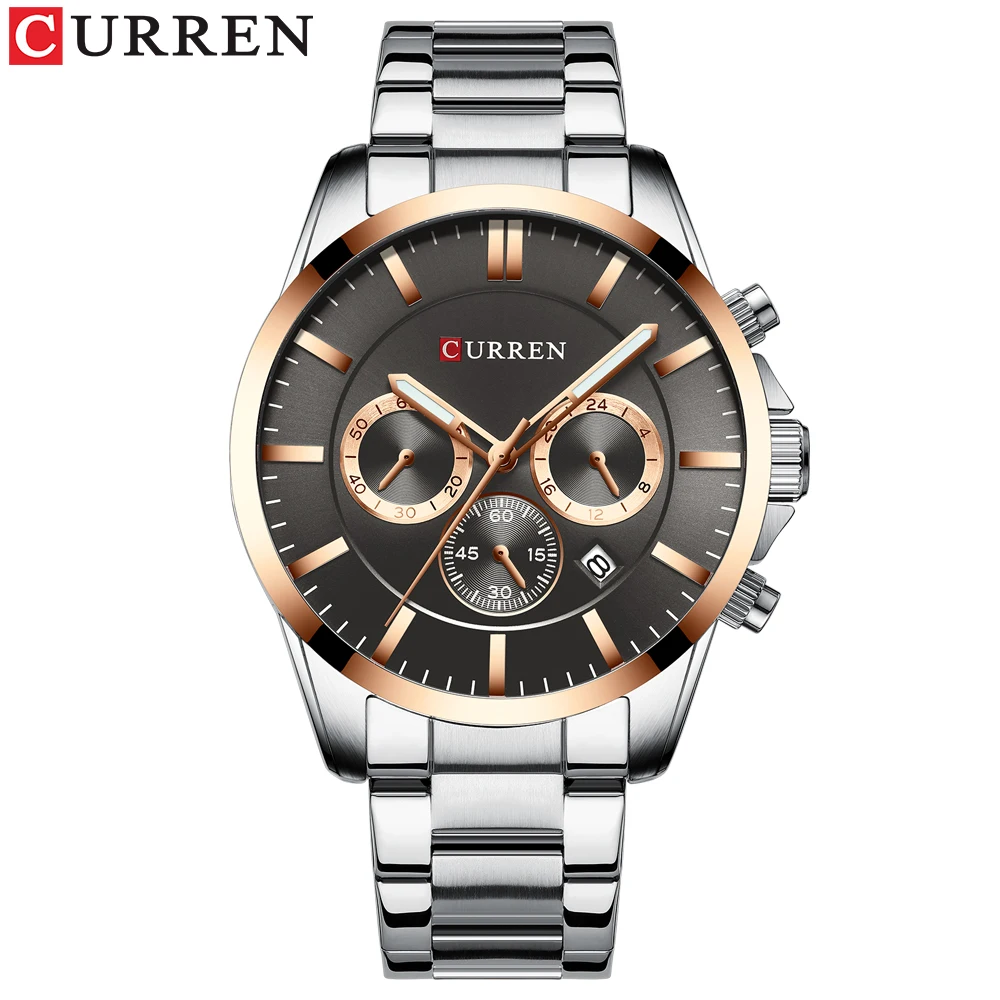 Silver gray CURREN luruxy Брендовые мужские кварцевые часы из нержавеющей стали часы с металлическим ремешком мужские водонепроницаемые светящиеся часы мужские спортивные часы Relogio Masculino - Цвет: Silver gray