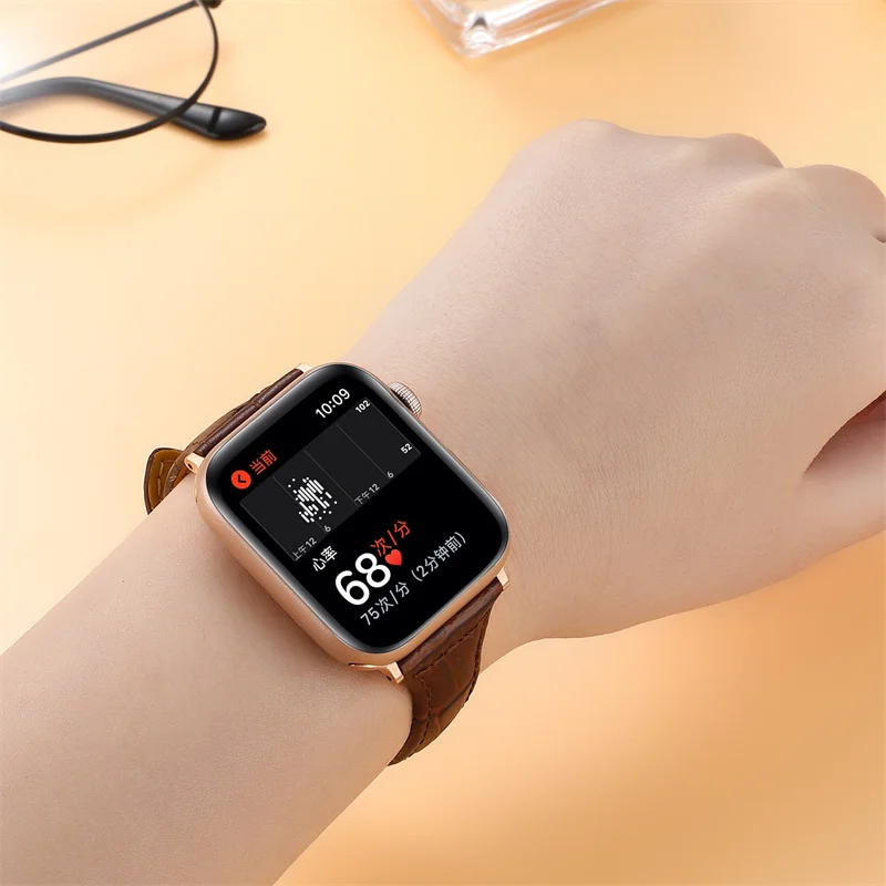 Ремешок кожаный для часов серии 7 SE 6 5 4 3 браслет с крокодиловым узором Apple IWatch Band 41