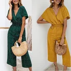 Женский Облегающий комбинезон в горошек, тонкий плявечерние комбинезон в горошек с высокой эластичной талией и V-образным вырезом, весна-лето