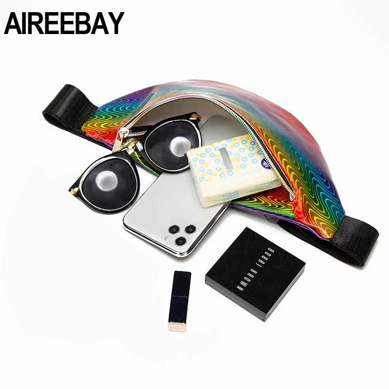 AIREEBAY Лазерная забавная сумка для женщин Радужная поясная из искусственной кожи в