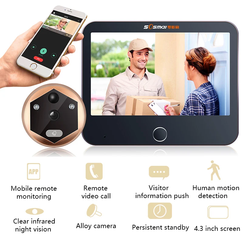 Беспроводной видеодомофон дверной звонок глазок домашняя система безопасности