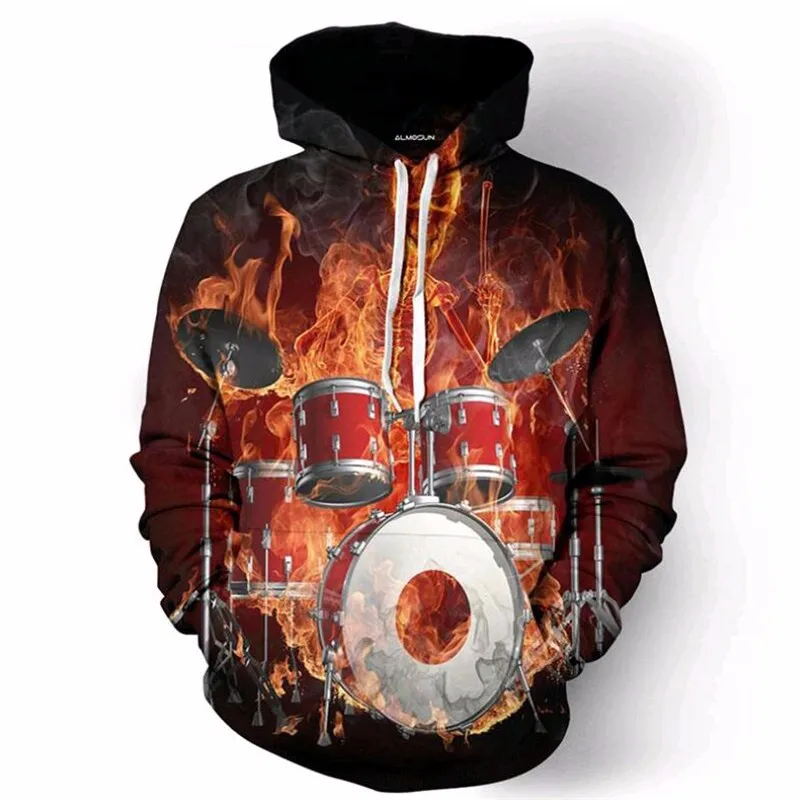 

Модные толстовки с 3D-принтом в стиле рок, хип-хоп, пуловер с ударным музыкальным инструментом, женская и Мужская спортивная одежда высокого ...
