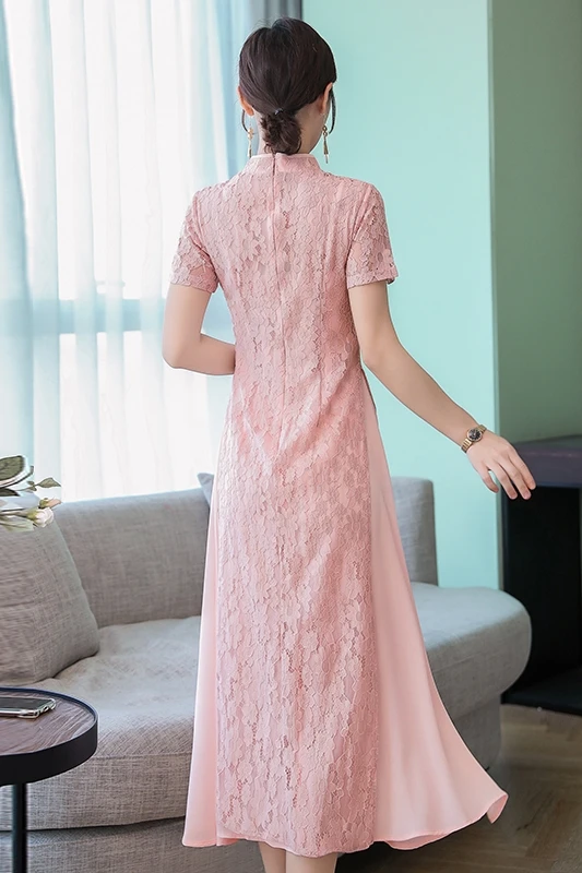 Современное вышитое цветочное кружевное вьетнамское аозай платье для женщин