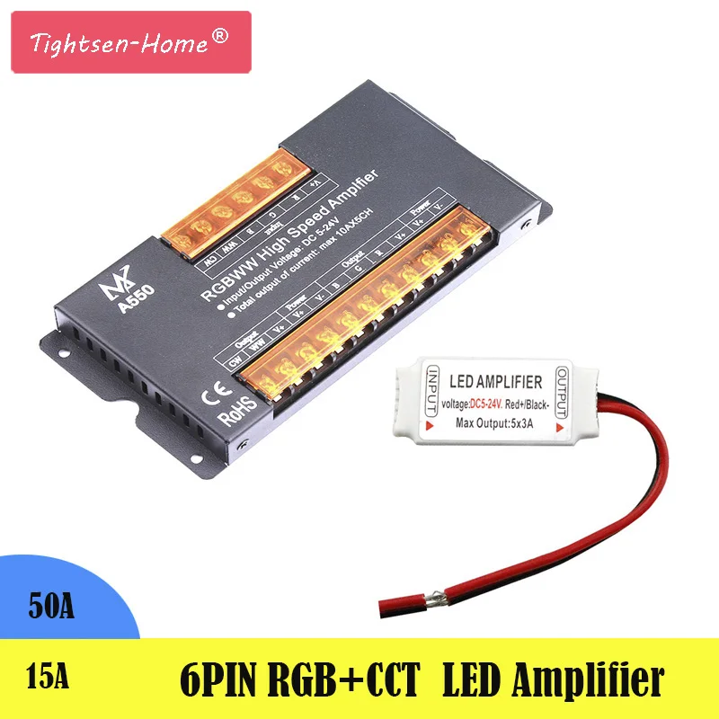 DC5 24V RGB + CCT контроллер усилителя светодиодный Ной ленты 6pin 50A 15A для 5CH 5050 RGBW RGBWW Led