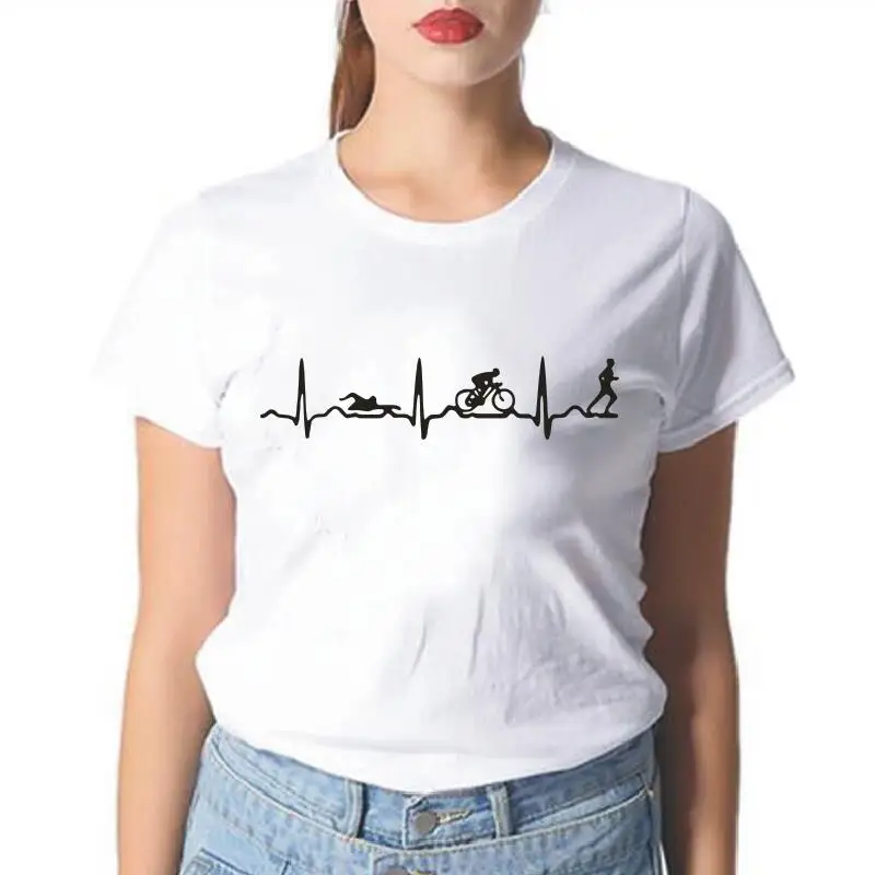 

Забавные триатлона "кардиограмма сердца печати для женщин Hipster триатлона летняя рубашка футболка Femme повседневная женская футболка в стиле ...